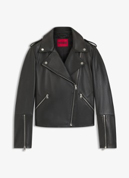 HUGO Dames Bikerjack van schapenleer in de kleur Zwart
