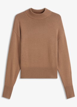 HUGO Dames Fijngebreide trui in kasjmierblend met col in de kleur Camel