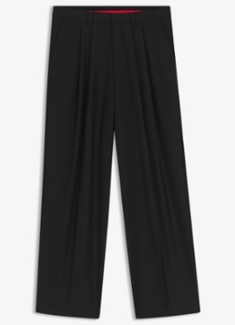 HUGO Heren Modern fit pantalon in wolblend met persplooi in de kleur Zwart