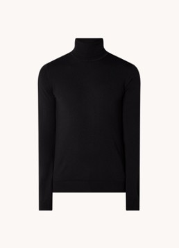 HUGO Heren Regular-fit trui van scheerwol met col in de kleur Zwart