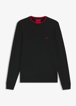 HUGO Heren San Cudo fijngebreide pullover met logoborduring in de kleur Zwart