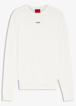 HUGO Heren Fijngebreide trui met logo in de kleur Creme