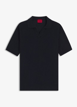 HUGO Heren Ribgebreide polo in katoenblend in de kleur Donkerblauw