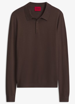 HUGO Heren Fijngebreide polo met logo in de kleur Bruin