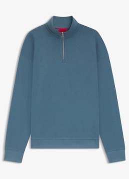 HUGO Heren Sweatshirt van katoenen badstof met logo en ritskraag in de kleur Staalblauw
