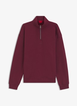 HUGO Heren Sweatshirt van katoenen badstof met logo en ritskraag in de kleur Dark Pink-654 / Roze