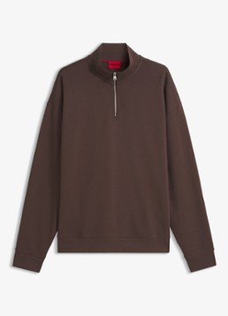 HUGO Heren Sweatshirt van katoenen badstof met logo en ritskraag in de kleur Brown Overflow-903 / Bruin