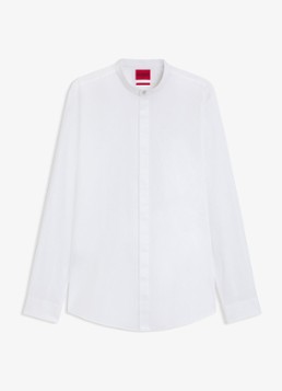 HUGO Heren Slim-fit overhemd van stretchkatoen met opstaande kraag in de kleur Wit