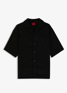 HUGO Heren Espino oversized fit overhemd van lyocell in de kleur Black-001 / Zwart