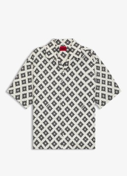 HUGO Heren Espino oversized fit overhemd met grafische print in de kleur Natural-102 / Wit
