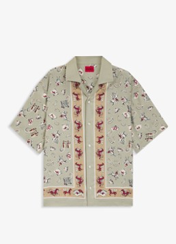 HUGO Heren Espino oversized fit overhemd met grafische print in de kleur Light/Pastel Green-337 / Groen