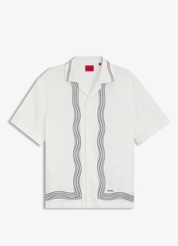 HUGO Heren Oversized fit overhemd met grafische print in de kleur Creme