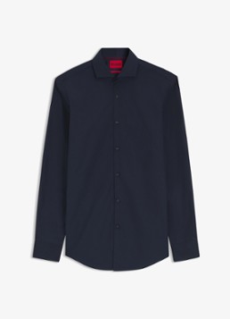 HUGO Heren Slim-fit overhemd van katoen met gespreide kraag in de kleur Donkerblauw