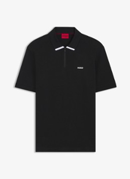 HUGO Heren Polo van katoenpiqué met contrastlogo in de kleur Black-002 / Zwart