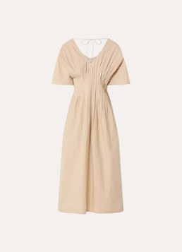 Alchemist Dames Pippa midi jurk met plooidetail en trompetmouw in de kleur Zand