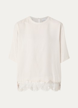 Alchemist Dames Fia T-shirt met schoudervulling en details van kant in de kleur Beige