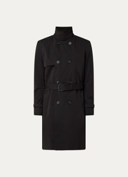 HUGO Heren Maluks double-breasted trenchcoat met ceintuur in de kleur Zwart