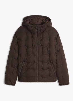 HUGO Heren Puffer jas met steekzakken en capuchon in de kleur Donkerbruin