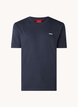 HUGO Heren T-shirt van katoenen jersey met logoprint in de kleur Donkerblauw