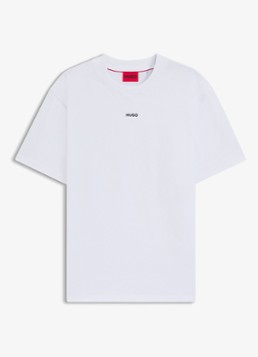 HUGO Heren Relaxed-fit T-shirt van katoen met logoprint in de kleur White-100 / Wit