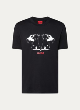 HUGO Heren Dobero T-shirt met logoprint in de kleur Zwart