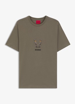 HUGO Heren T-shirt met ingebreid logo in de kleur Taupe