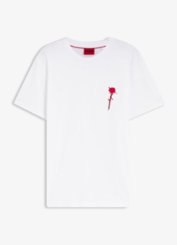 HUGO Heren T-shirt met logoborduring in de kleur Wit
