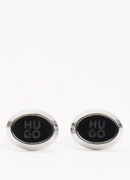 HUGO Heren Manchetknopen met logo in de kleur Zilver