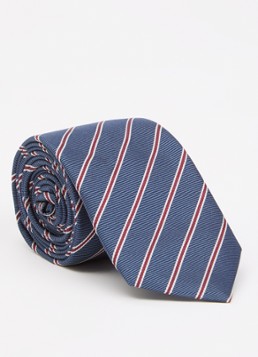 HUGO Heren Stropdas van zijde met streepprint in de kleur Donkerblauw