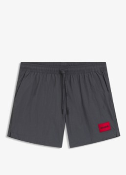 HUGO Heren Sneldrogende zwemshorts met logolabel in de kleur Charcoal-013 / Grijs