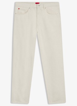 HUGO Heren Tapered fit jeans in linnenblend in de kleur Natural-102 / Wit