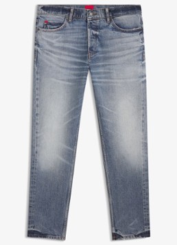HUGO Heren Tapered fit jeans met medium wassing in de kleur Indigo