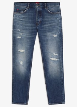 HUGO Heren Tapered fit jeans met medium wassing in de kleur Denim