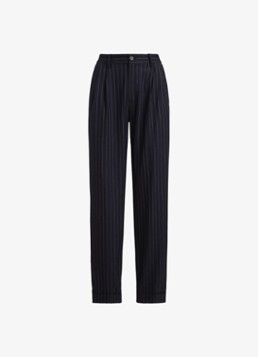Ralph Lauren Dames Pantalon in wolblend met streepprint en plooidetails in de kleur Donkerblauw