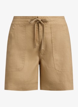 Ralph Lauren Dames High waist wide fit korte broek van linnen in de kleur Birch Tan / Beige