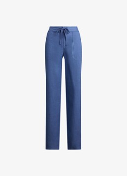 Ralph Lauren Dames High waist loose fit pantalon van linnen in de kleur Carson Blue / Blauw