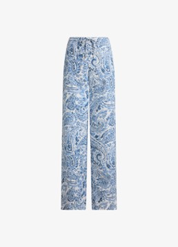 Ralph Lauren Dames High waist wide fit broek van linnen met paisley dessin in de kleur WHITE/BLUE-2WXT
