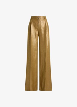 Ralph Lauren Dames High waist wide fit pantalon van linnen met metallic finish in de kleur Brown/Gold Foil / Bruin
