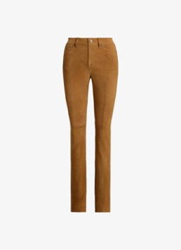 Ralph Lauren Dames High waist slim fit broek van suède in de kleur Camel Suede / Beige