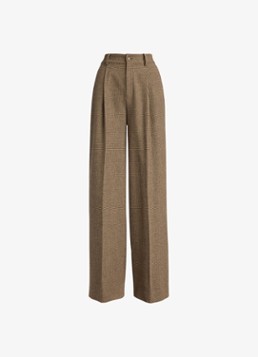 Ralph Lauren Dames High waist wide fit pantalon van wol en ruitdessin in de kleur Brown/Tan Multi / Bruin