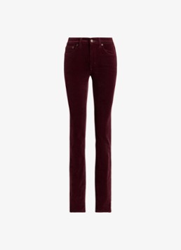 Ralph Lauren Dames High waist slim fit jeans van corduroy in de kleur Dark Garnet / Bordeauxrood