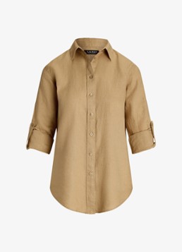Ralph Lauren Dames Relaxed fit linnen overhemd in de kleur Birch tan / beige