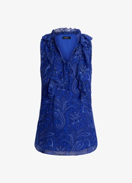 Ralph Lauren Dames Georgette blouse met paisleyprint en ruches in de kleur Kobaltblauw
