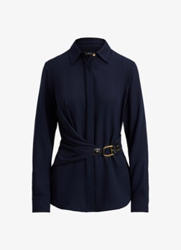 Ralph Lauren Dames Georgette blouse met gespdetail in de kleur Donkerblauw