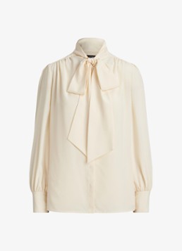 Ralph Lauren Dames Georgette blouse met sjaalkraag en pofmouw in de kleur Creme
