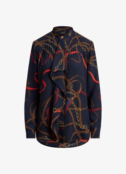 Ralph Lauren Dames Georgette blouse met plooidetail in de kleur Donkerblauw