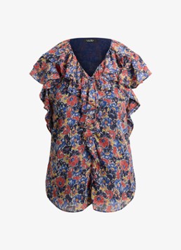 Ralph Lauren Dames Top met bloemenprint en ruches in de kleur Red / Rood