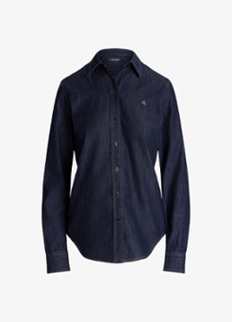 Ralph Lauren Dames Blouse van denim met logoborduring in de kleur Rinse Wash / Blauw