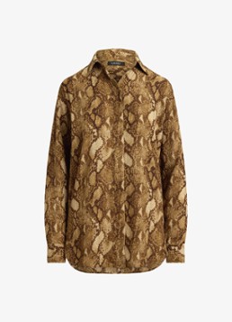 Ralph Lauren Dames Blouse met slangenprint in de kleur Tan Multi / Beige