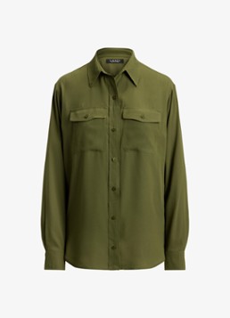 Ralph Lauren Dames Blouse met borstzakken in de kleur Olive Grove / Groen